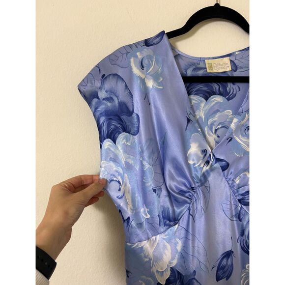Vintage California Dreaming Dress Women's L silky coquette blue‎ floral spring - Picture 3 of 8
